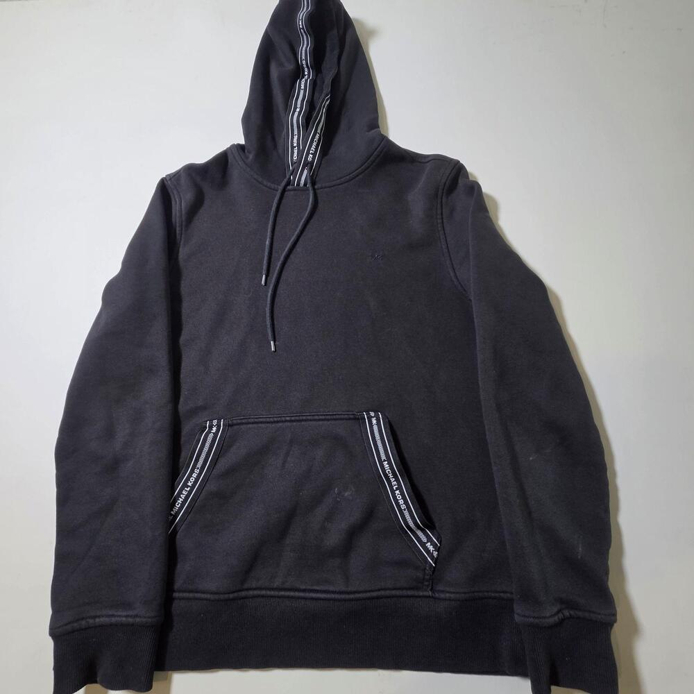 Michael Kors Hoodie Mens Large Black Logo Pullover Fleece Sweatshirt Casual